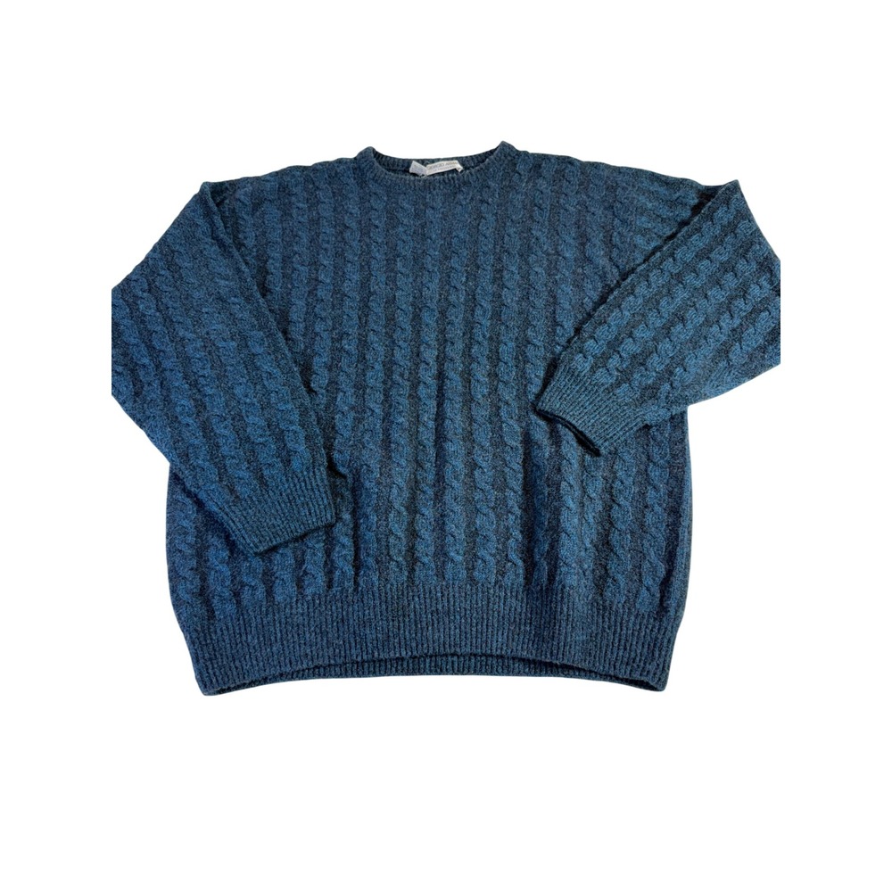 Giorgio Armani Wool Cable Knit Sweater XL Blue Vintage Made in Italy